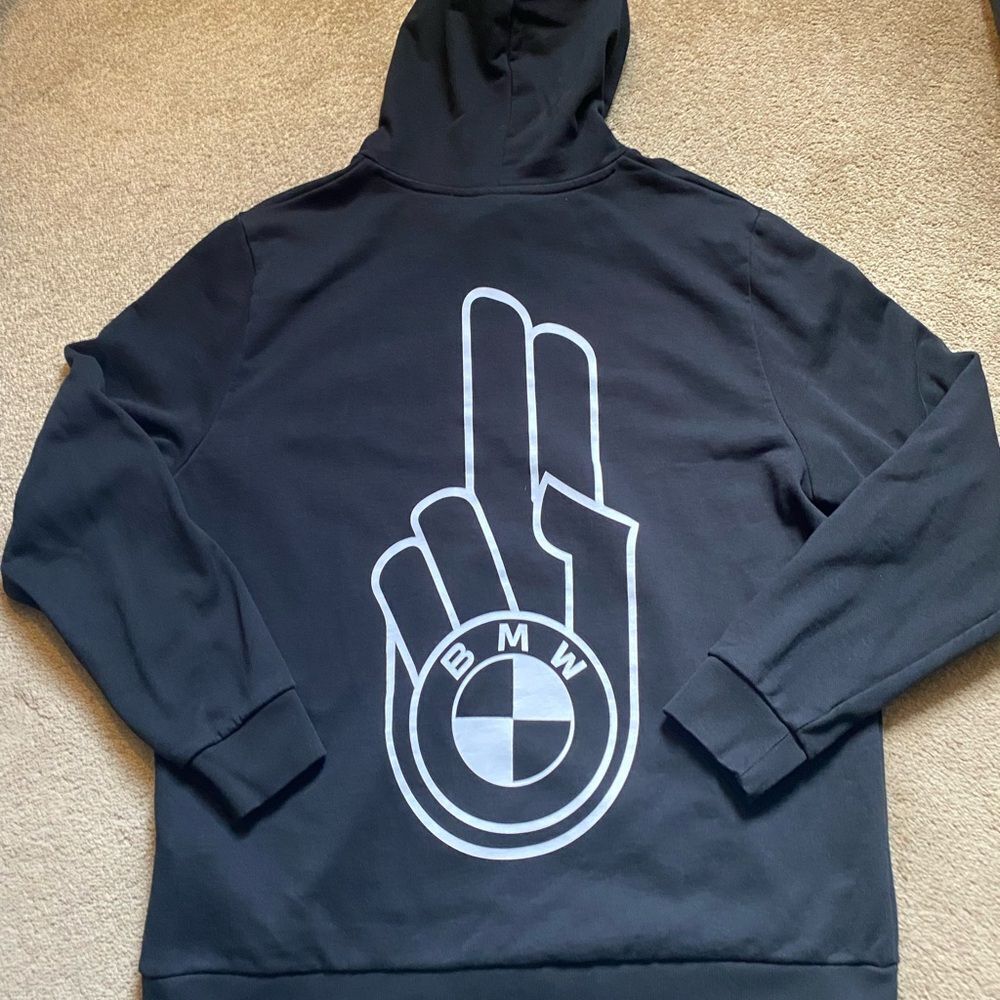 BMW Black Hoodie with White Logo Outline Men’s Size XXL - Picture 3 of 6